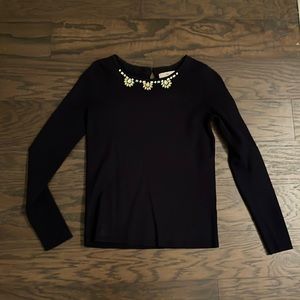 Navy Blue Sweater With Jewel Detail
